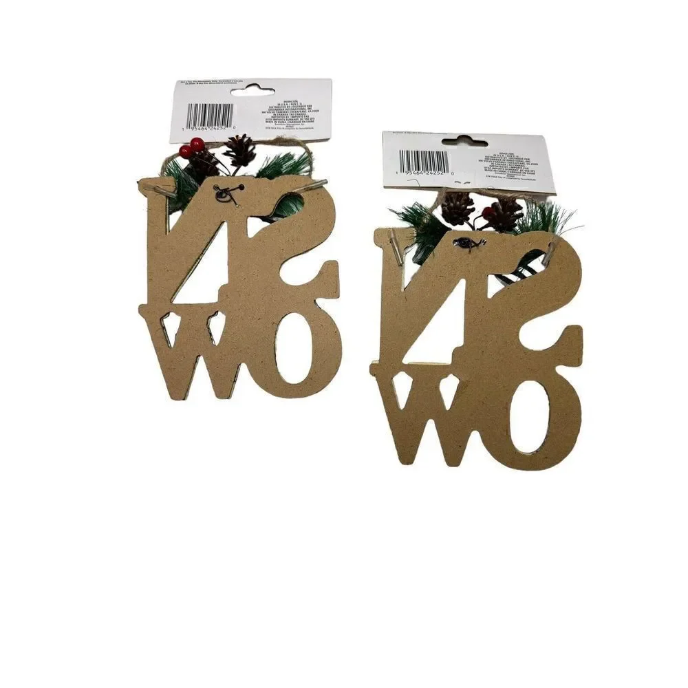Plaid SNOW Rustic Farmhouse Christmas Holiday Ornaments Black and White 5 Inches